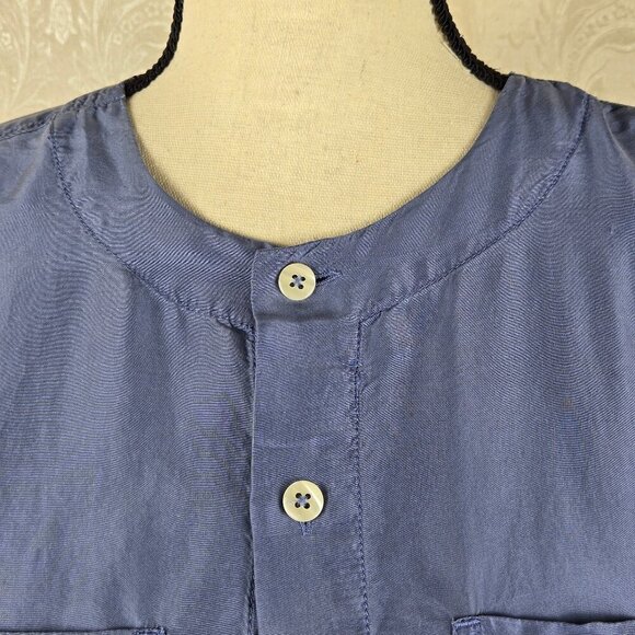 Liz Wear Petite Size Small Blue Button Front Shirt 100% Silk Round Neck Long Slv - Picture 2 of 13